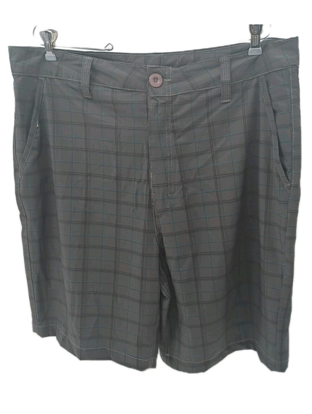Kanu Surf Board Shorts Mens 36 Gray Plaid Lightweight Mesh Pockets Outdoor Swim